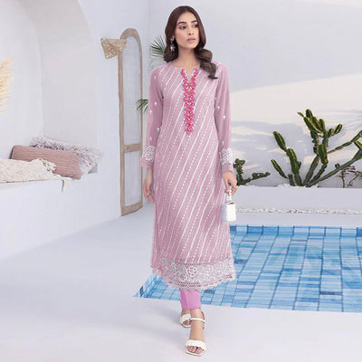 Light Pink Floral Embroidered Georgette Semi Stitched Suit