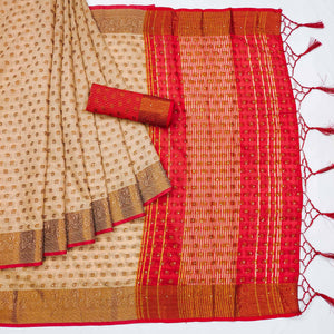 Chikoo Floral Woven Cotton Silk Saree