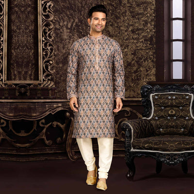 grey-lucknowi-and-digital-printed-cotton-kurta-pyjama-set