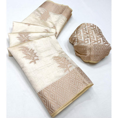 Cream Woven Raw Silk Saree