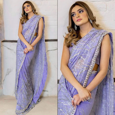 Light Purple Sequins Embroidered Georgette Saree