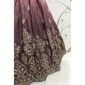Coffee & Peach Foil Printed Chiffon Lehenga Choli