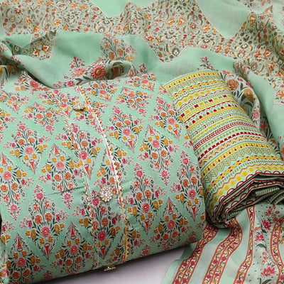 green-floral-printed-poly-cotton-dress-material