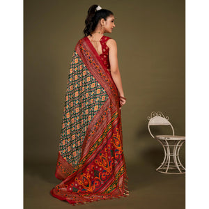 green-printed-jute-patola-saree-with-tassels-1