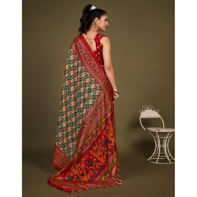 green-printed-jute-patola-saree-with-tassels-1