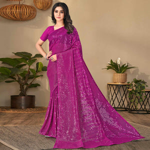 Magenta Pink Sequins Embroidered Georgette Saree