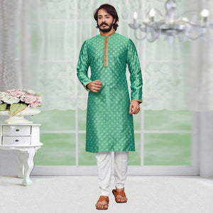 Light Green Woven Jacquard Kurta Pyjama Set