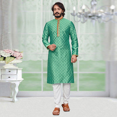 Light Green Woven Jacquard Kurta Pyjama Set