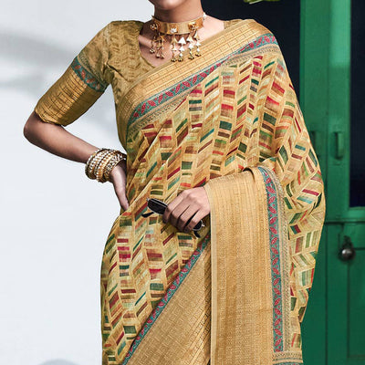 Chikoo Digital Printed Linen Saree