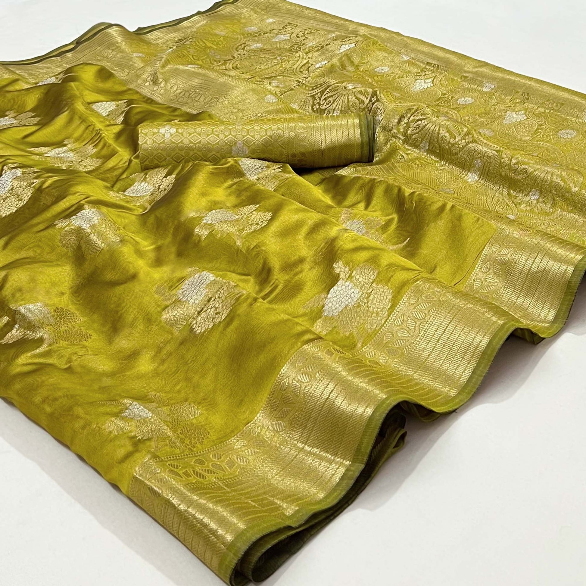Mehendi Green Woven Organza Saree