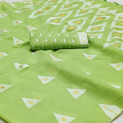 green-woven-cotton-saree-with-tassels