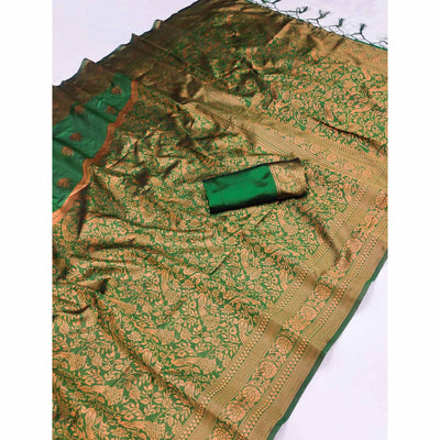 green-woven-art-silk-saree-with-tassels-5