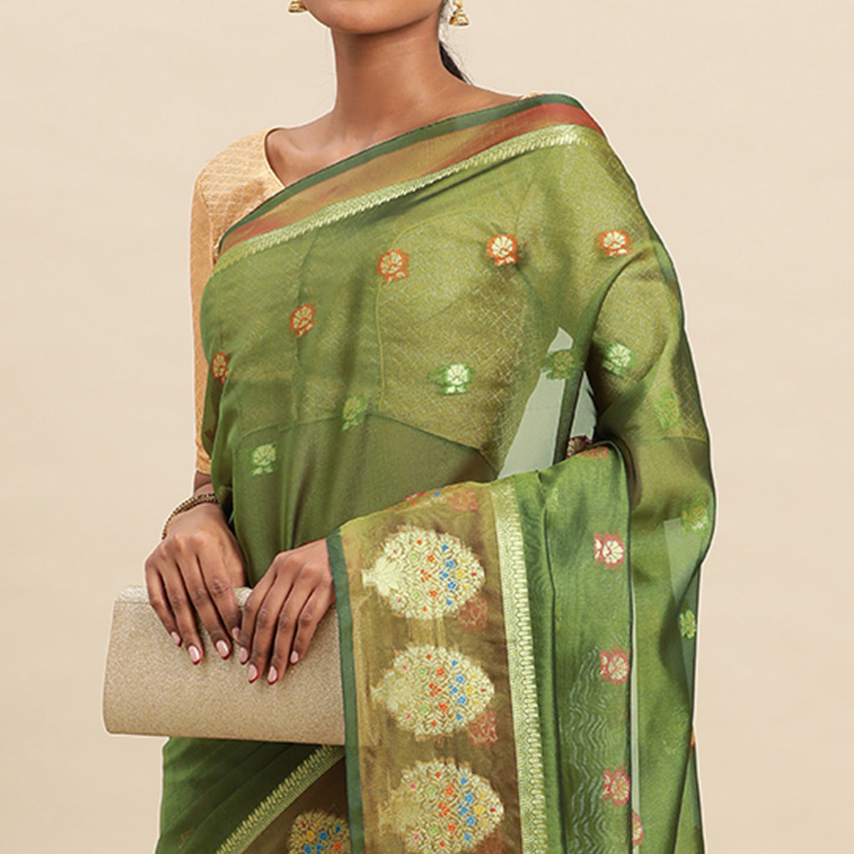 Mehendi Woven Organza Saree