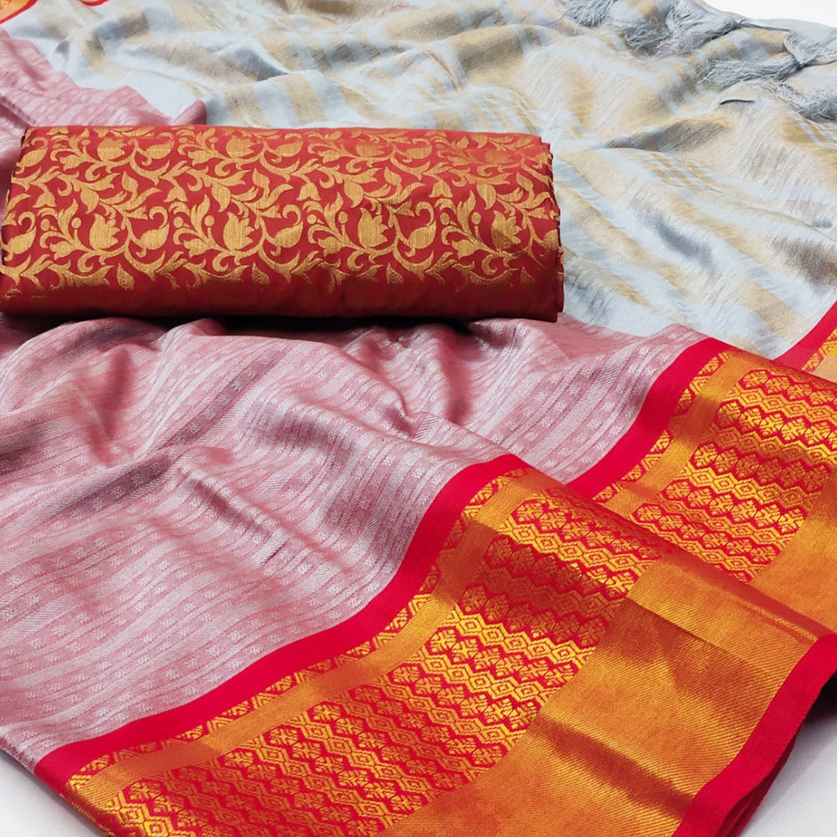 Grey Woven Cotton Silk Saree