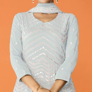 Mint Green Sequins Embroidered Georgette Semi Stitched Anarkali Suit