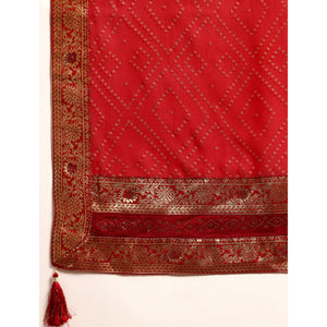 Dark Red Foil Printed With Swarovski Georgette Saree