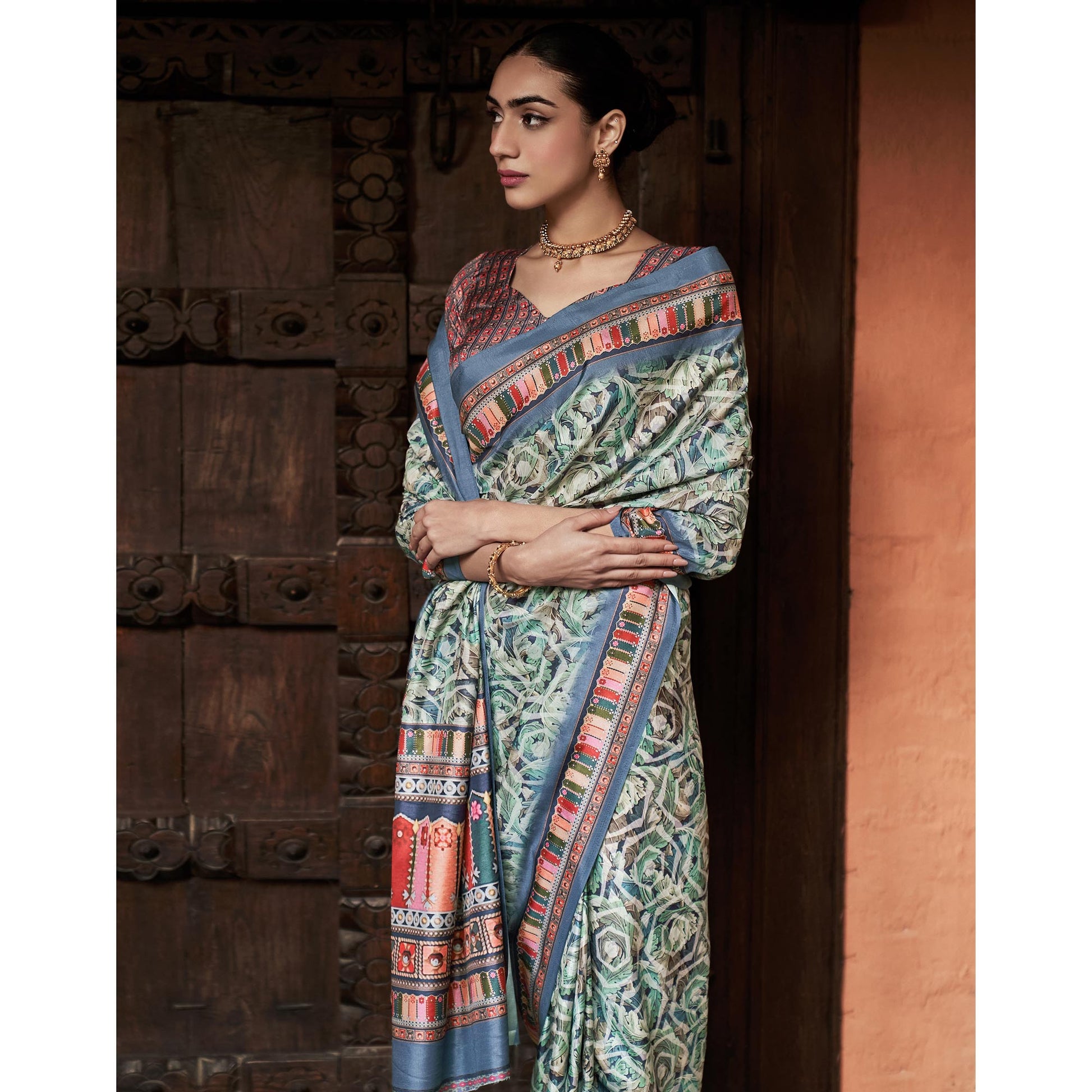 b-green-digital-printed-satin-saree