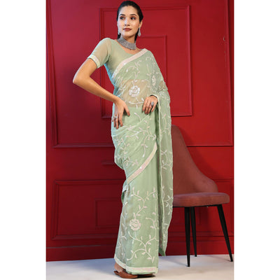 green-sequins-embroidered-georgette-saree-1