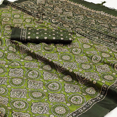 green-floral-digital-printed-tussar-silk-saree-with-tassels-1