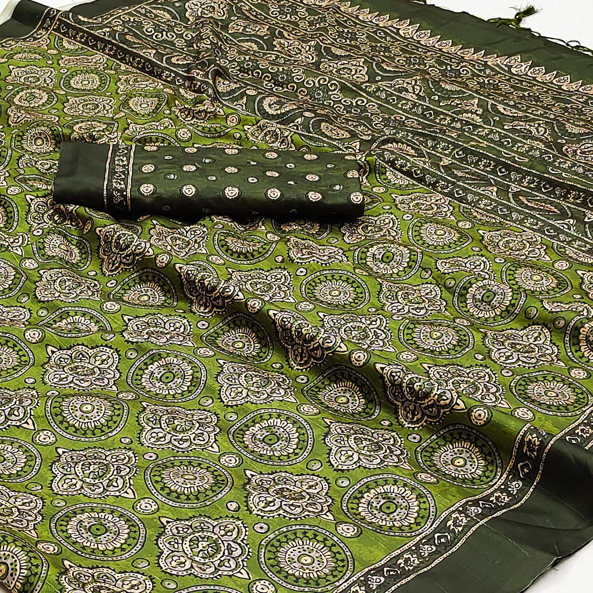 green-floral-digital-printed-tussar-silk-saree-with-tassels-1