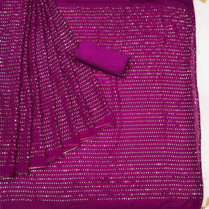 Magenta Pink Sequins Embroidered Georgette Saree