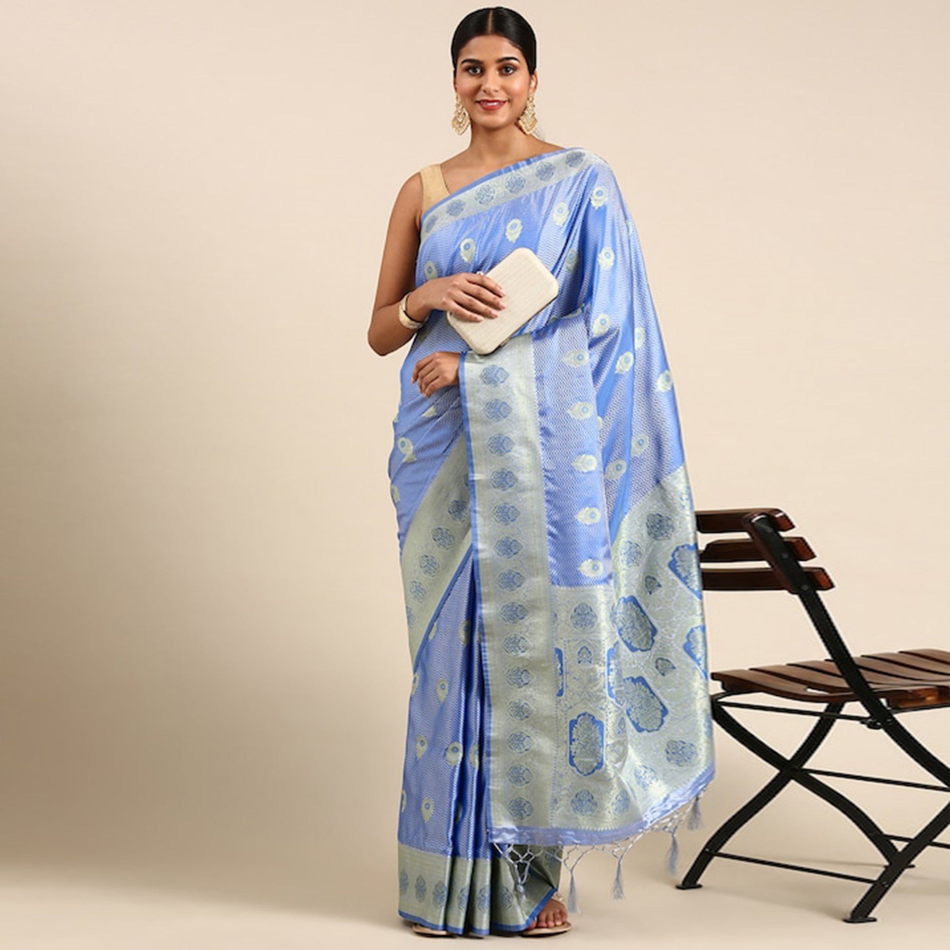 Blue Woven Kanjivaram Silk Saree WithTassels