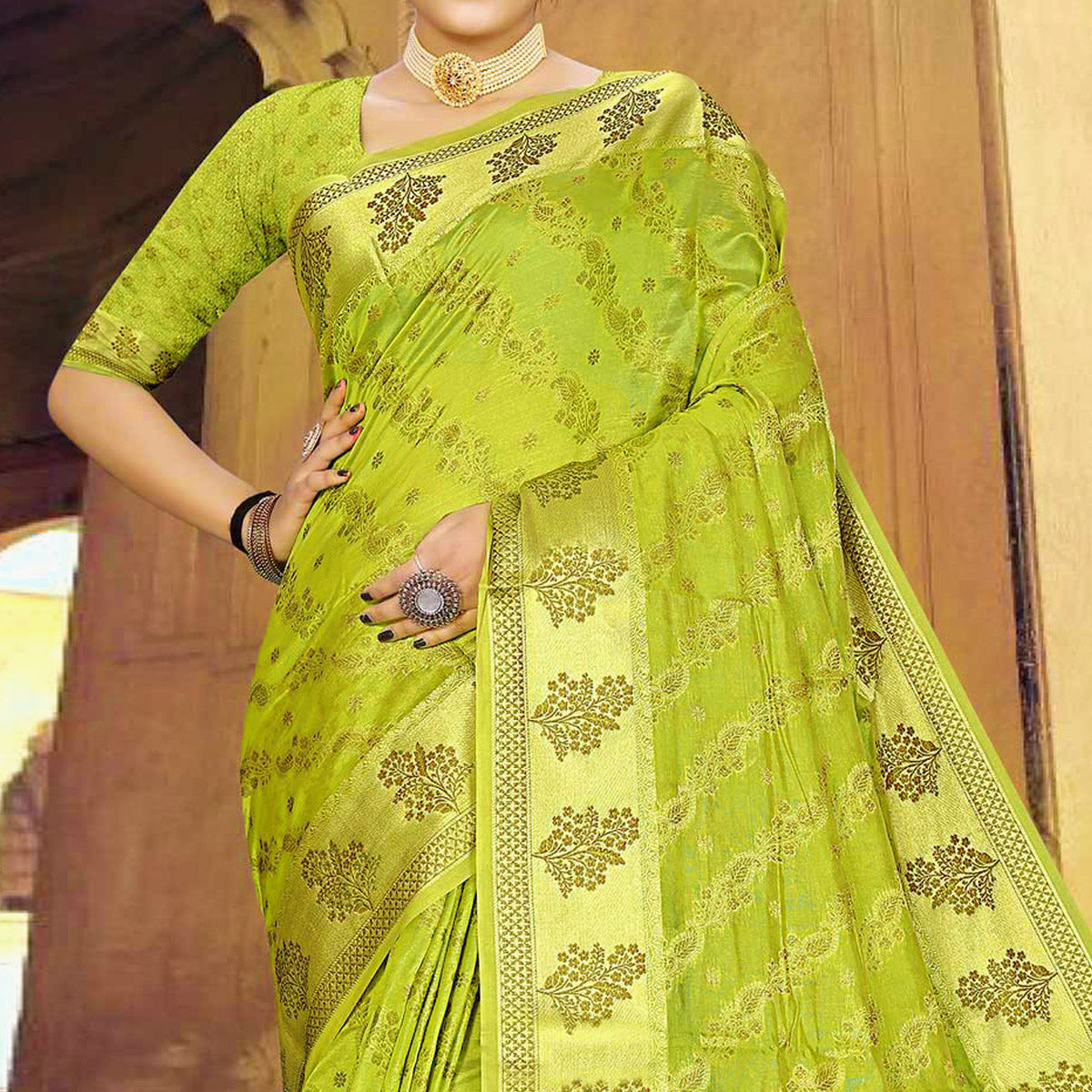 green-floral-woven-organza-saree-1