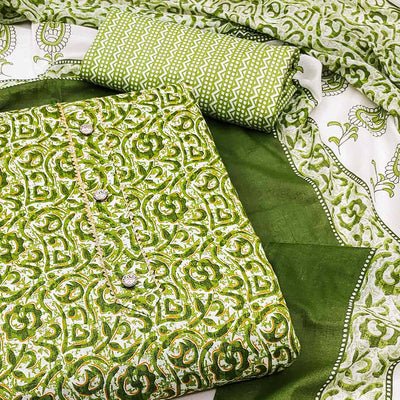 green-floral-printed-cotton-dress-material