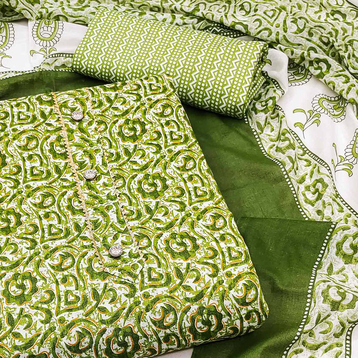 green-floral-printed-cotton-dress-material