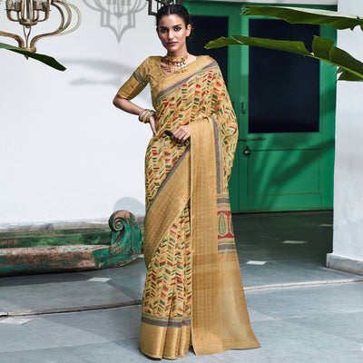 Chikoo Digital Printed Linen Saree
