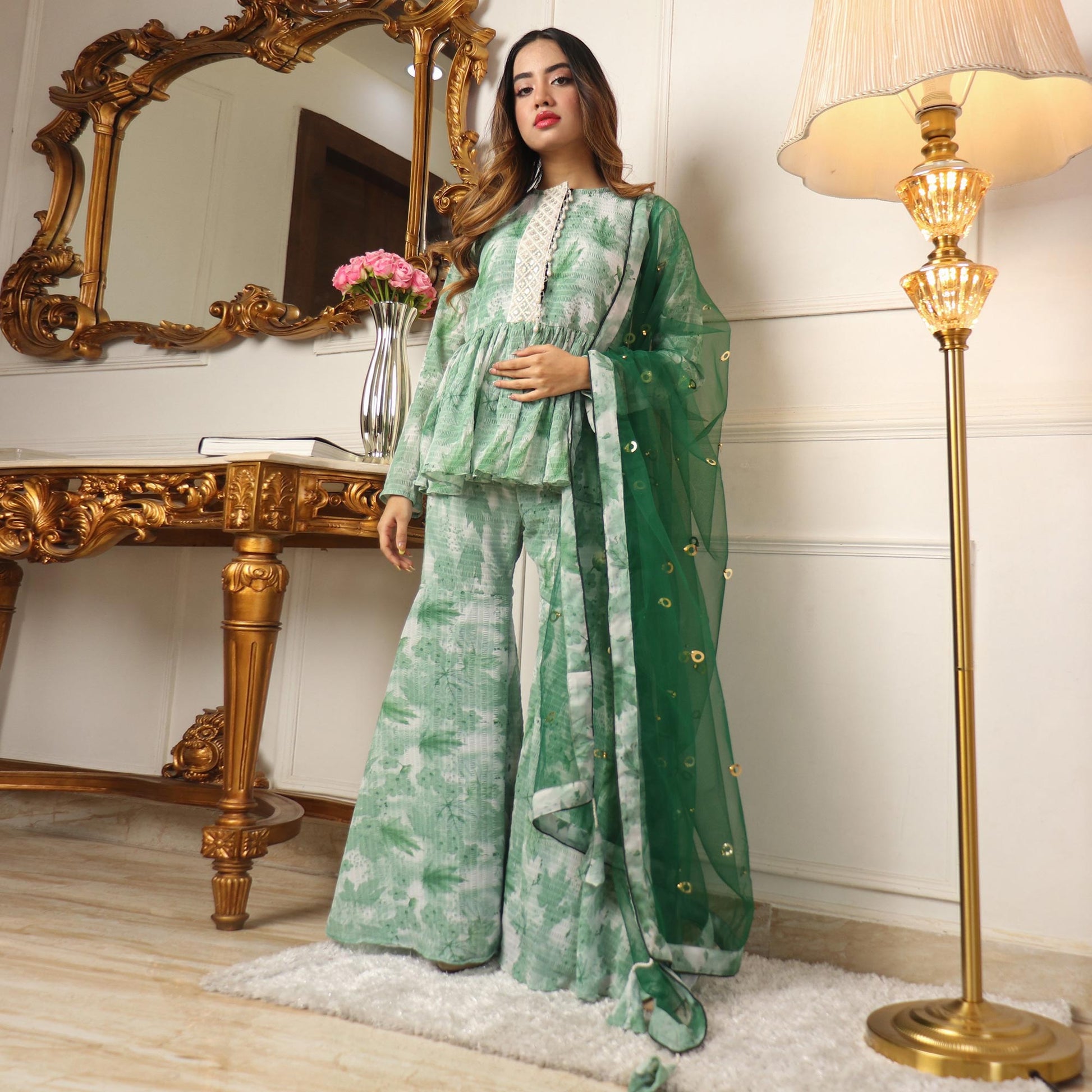 green-floral-printed-georgette-sharara-suit-1