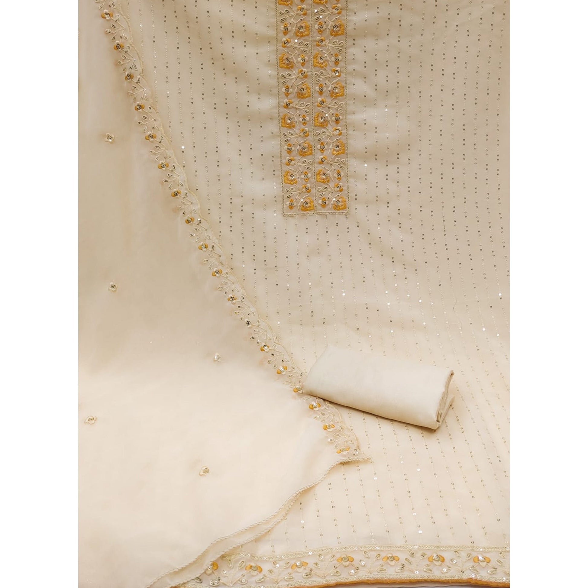 Light Chikoo Sequins Embroidered Georgette Dress Material