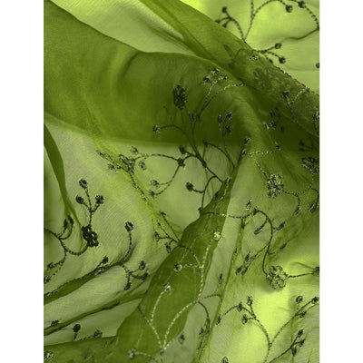 Mehendi Green Floral Embroidered Organza Saree