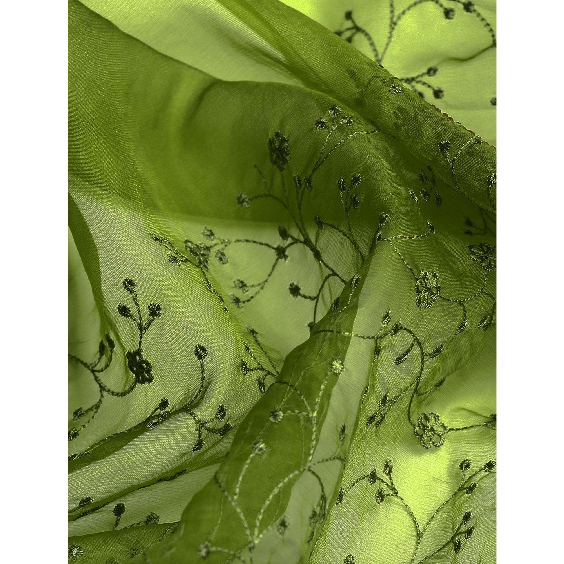 Mehendi Green Floral Embroidered Organza Saree