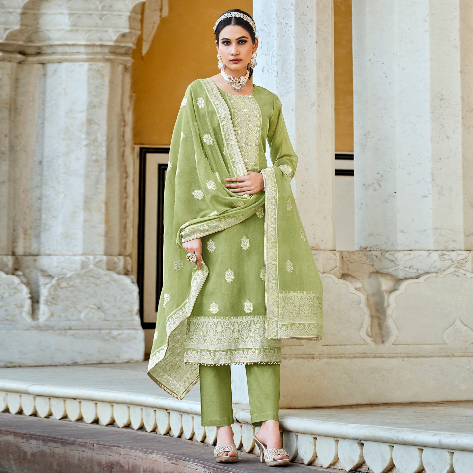 green-woven-pure-cotton-suit