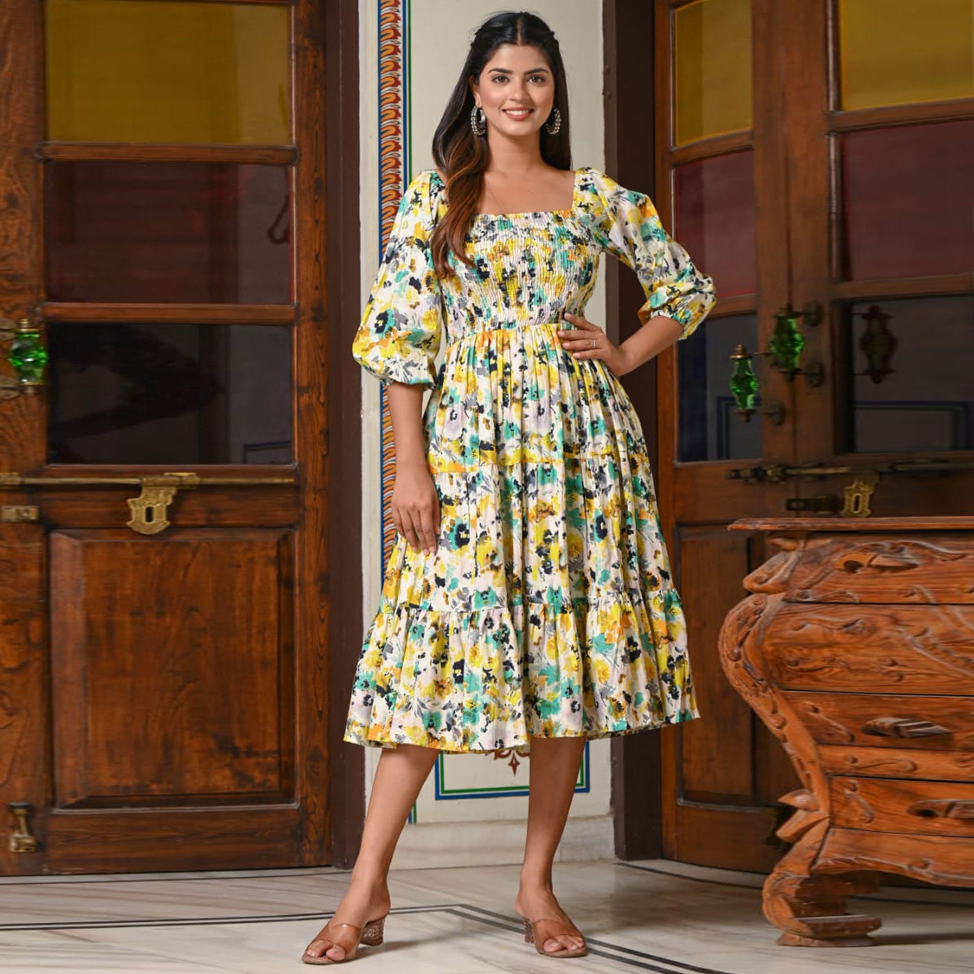 Multicolor Floral Printed Pure Cotton Dress