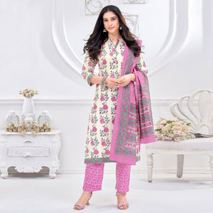 Cream Printed Pure Cotton Suit