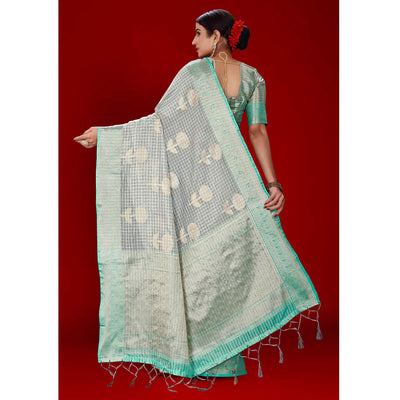 grey-floral-woven-organza-saree-with-tassels