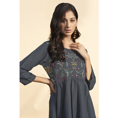 grey-embroidered-rayon-short-dress