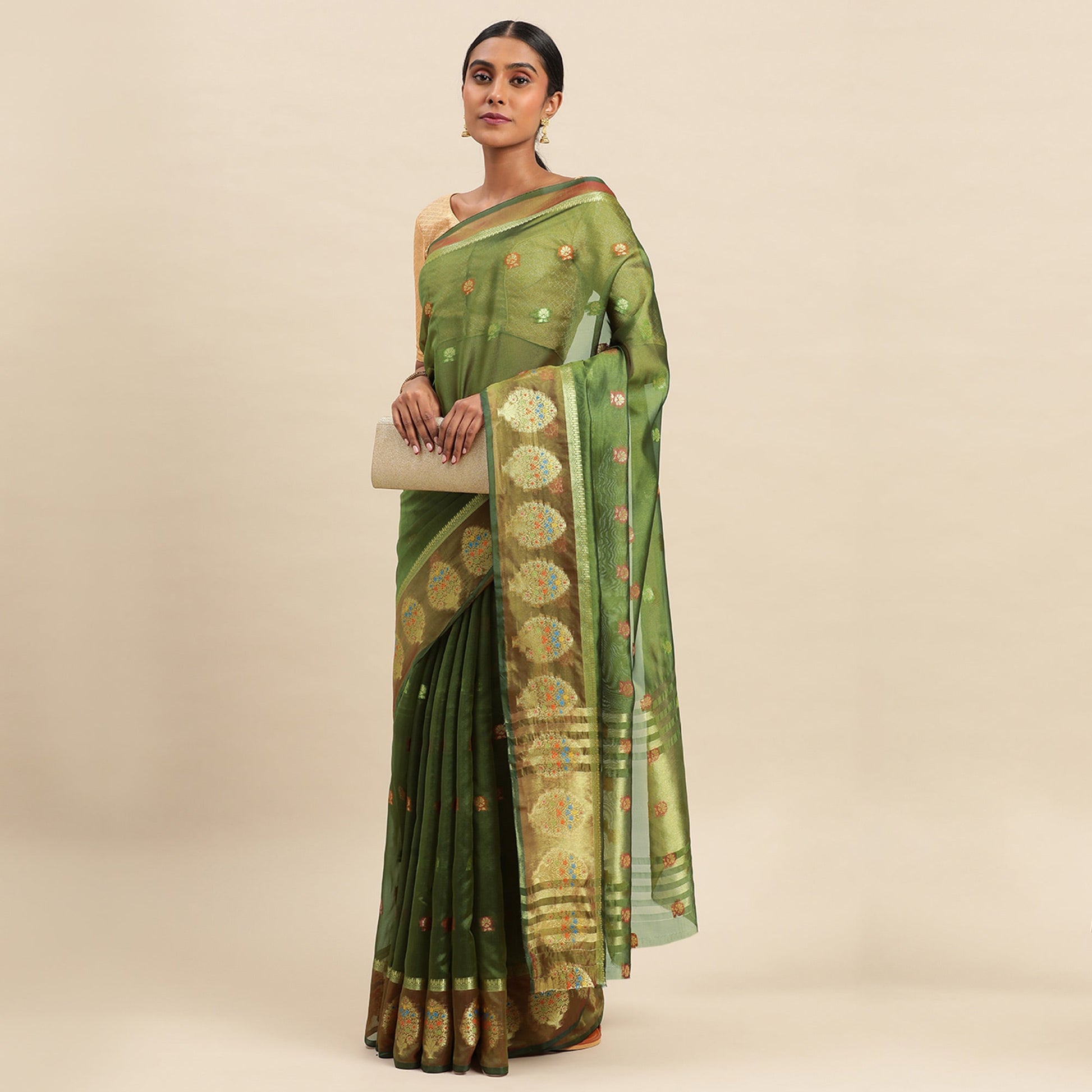 Mehendi Woven Organza Saree