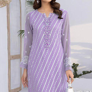 Light Purple Floral Embroidered Georgette Semi Stitched Suit