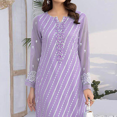 Light Purple Floral Embroidered Georgette Semi Stitched Suit