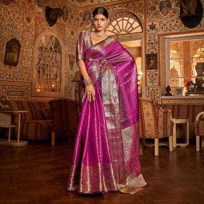 Magenta Pink Floral Woven Kanjivaram Silk Saree