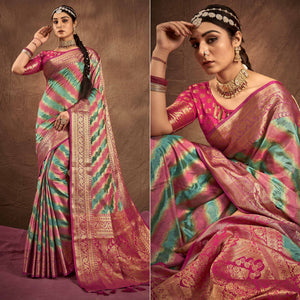 green-pink-woven-art-silk-saree
