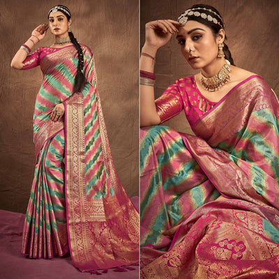 green-pink-woven-art-silk-saree