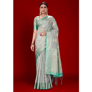grey-floral-woven-organza-saree-with-tassels