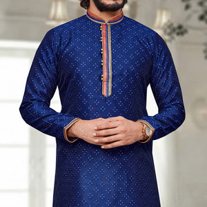 Blue Woven Jacquard Kurta Pyjama Set
