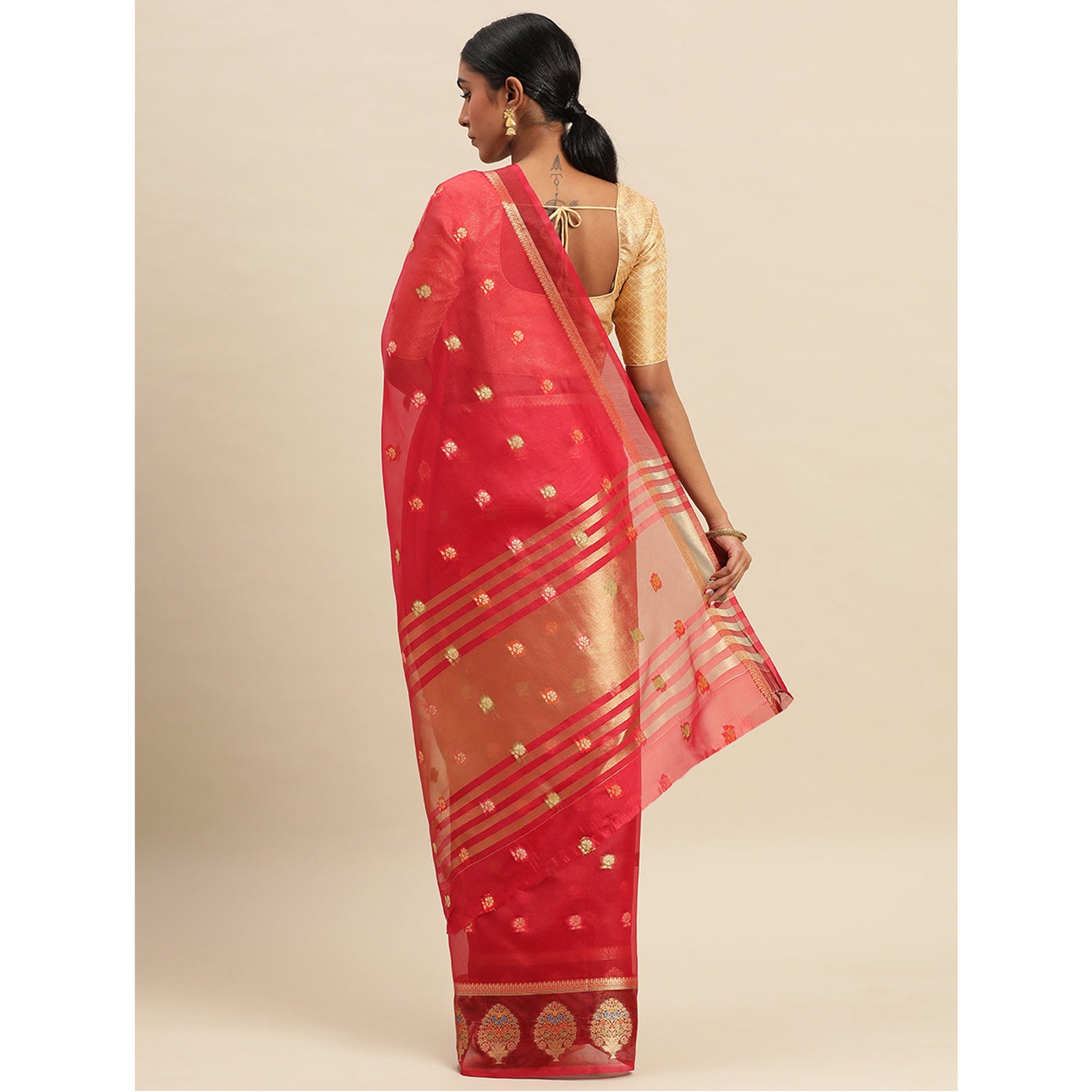 Maroon Woven Organza Saree