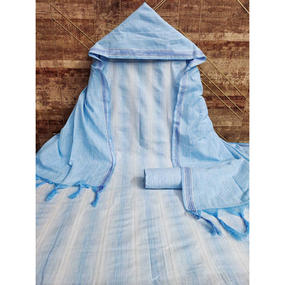 Blue Woven Cotton Dress Material