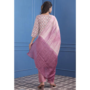Mauve Floral Printed With Embroidered Rayon Suit